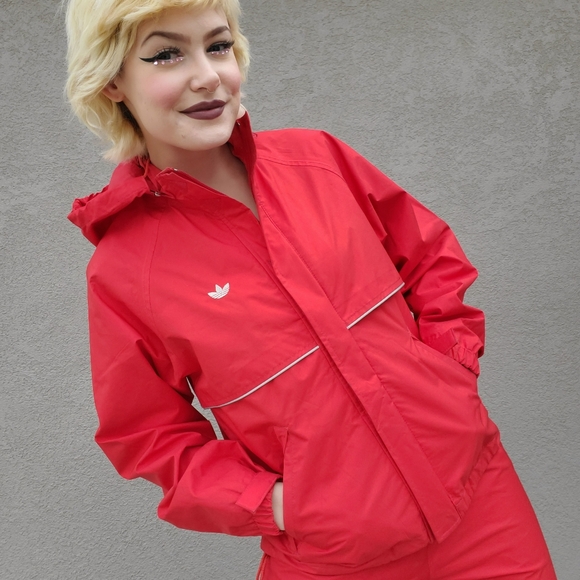 Adidas 80's Vintage Red 2PC Hooded Jacket & Joggers Tracksuit - Picture 3 of 16